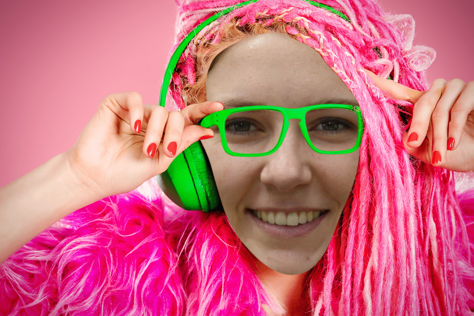 Annalyn Frame pink hair green glasses